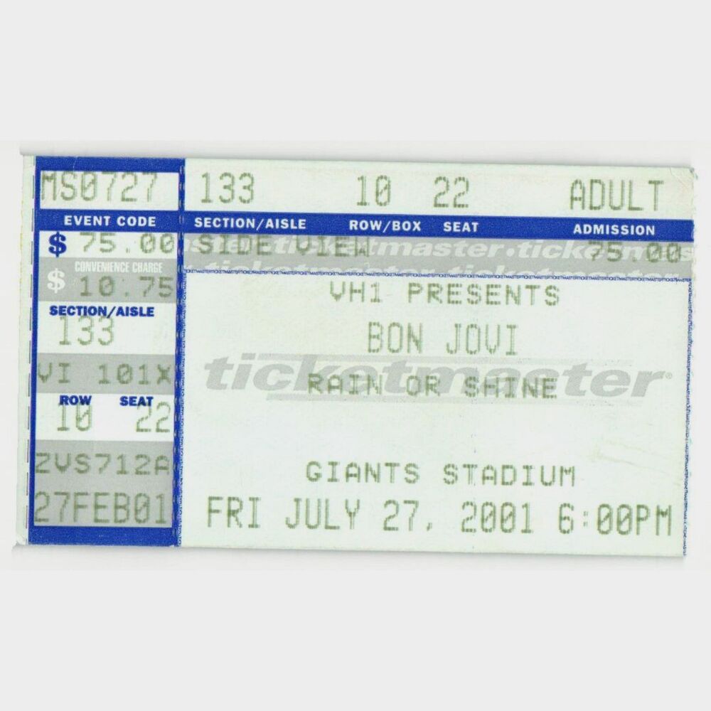 Vintage 2001 Bon Jovi Concert Ticket Stub East Rutherford NJ